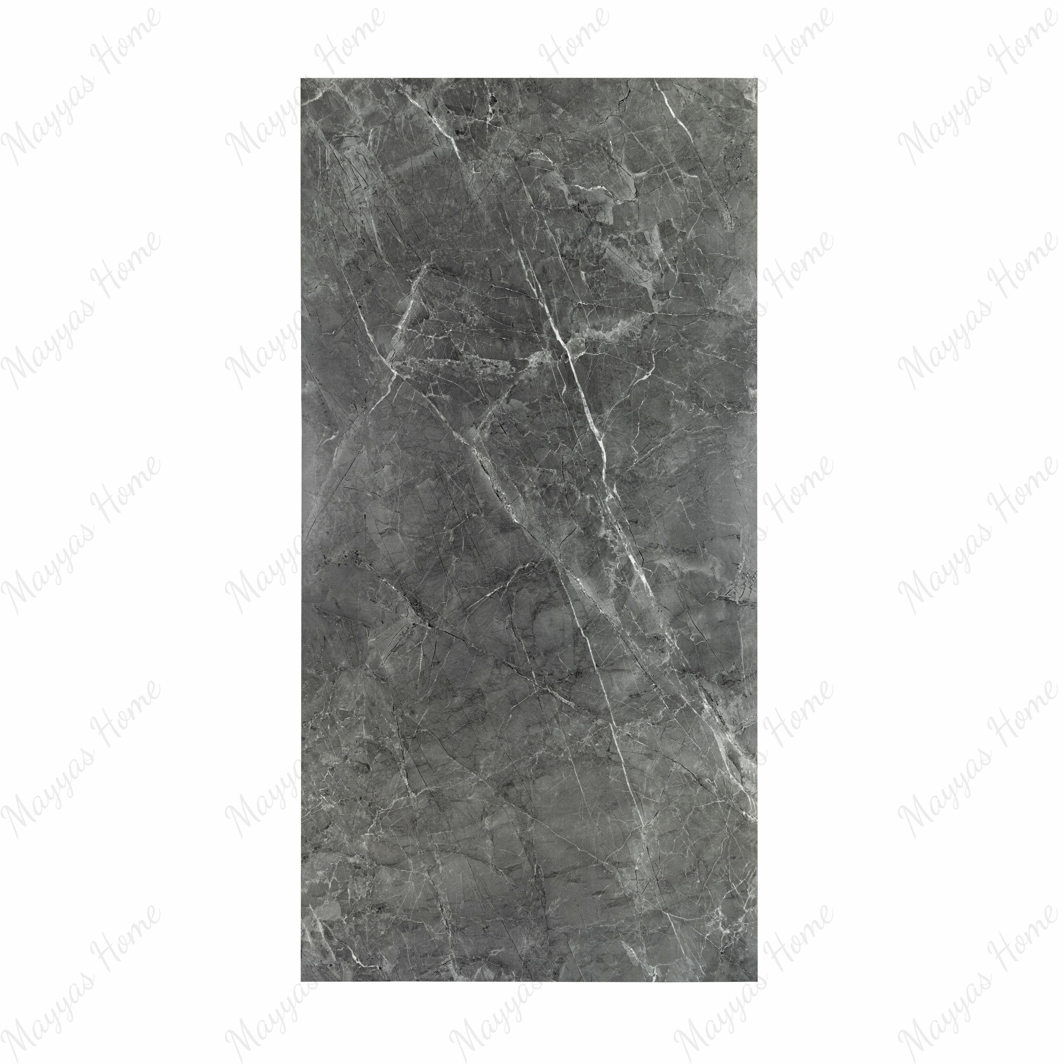 Atlanta Black porcelain slab flat view showing deep charcoal grey marble surface with bold white veining and natural marble movement for UAE interior design