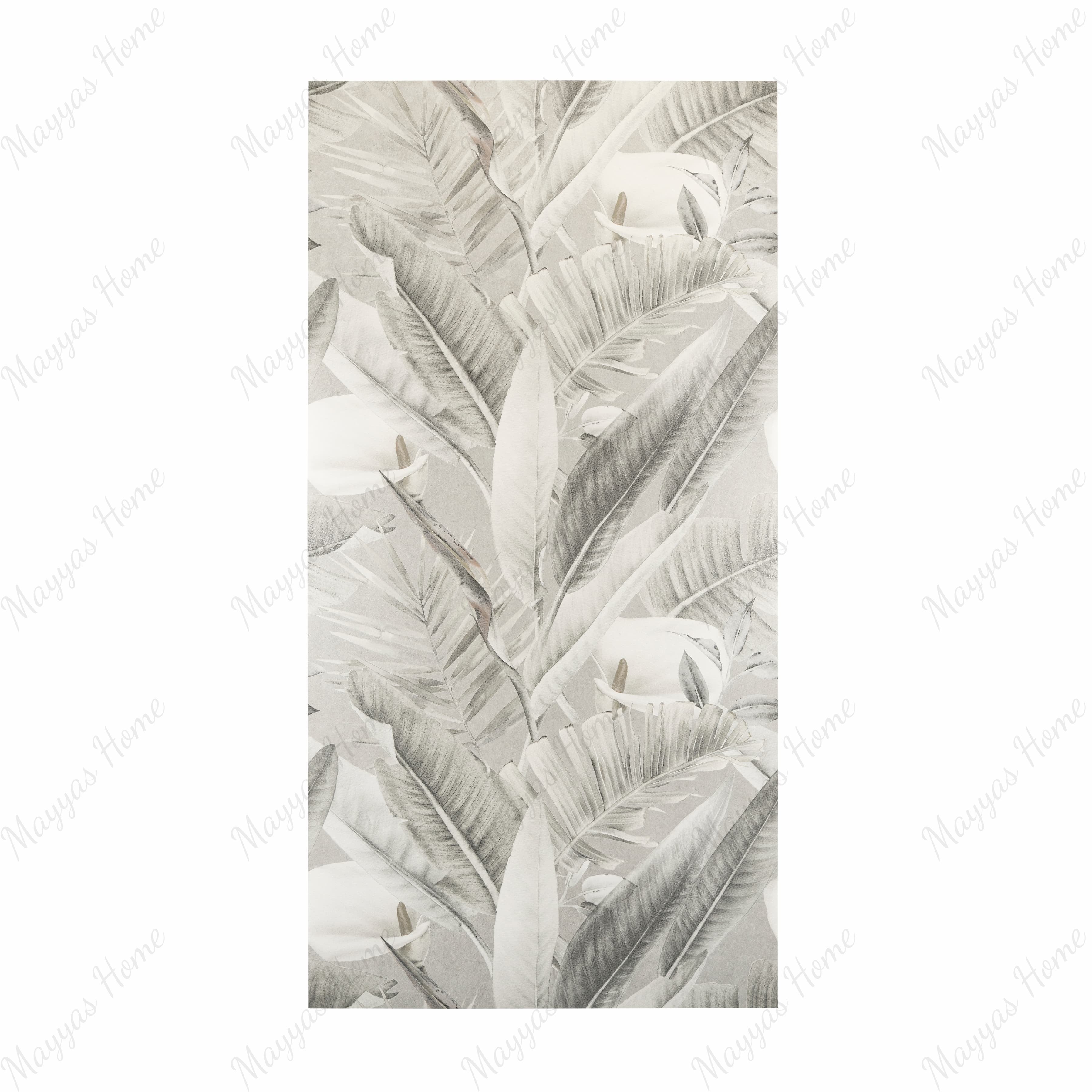 Sage Fog Matte porcelain slab displayed on easel against luxury backdrop showing soft botanical leaf print in muted sage and grey tones for UAE interior design