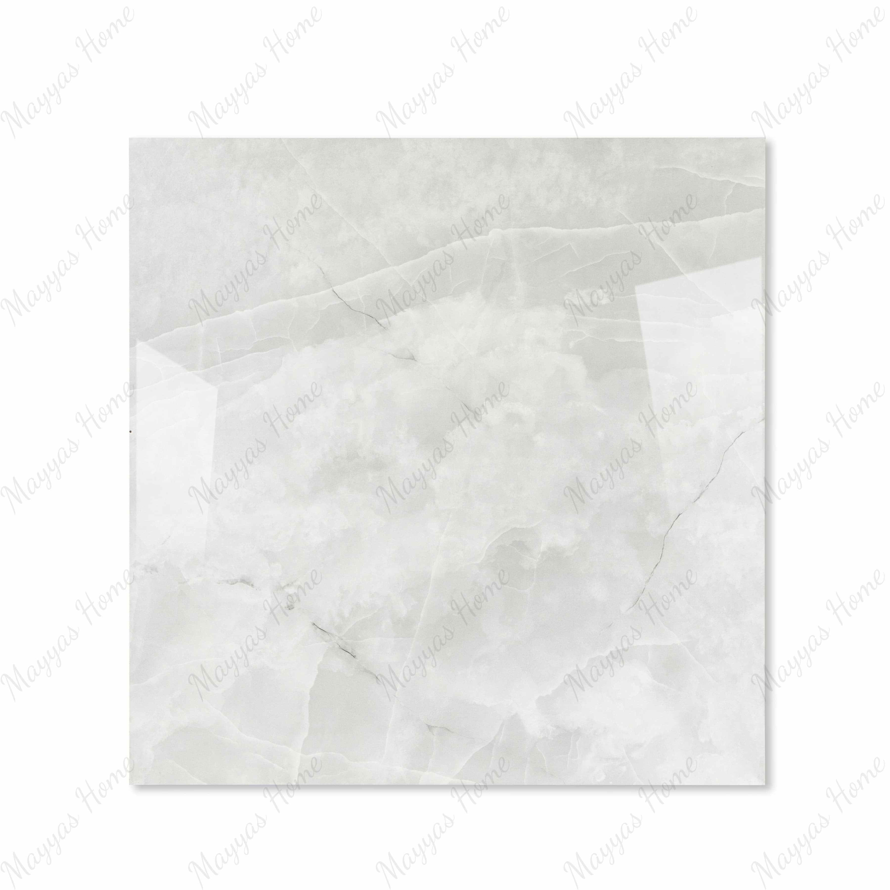 Onyx Lural glossy porcelain tile 120x120cm displayed on easel against luxury marble backdrop for UAE interior design