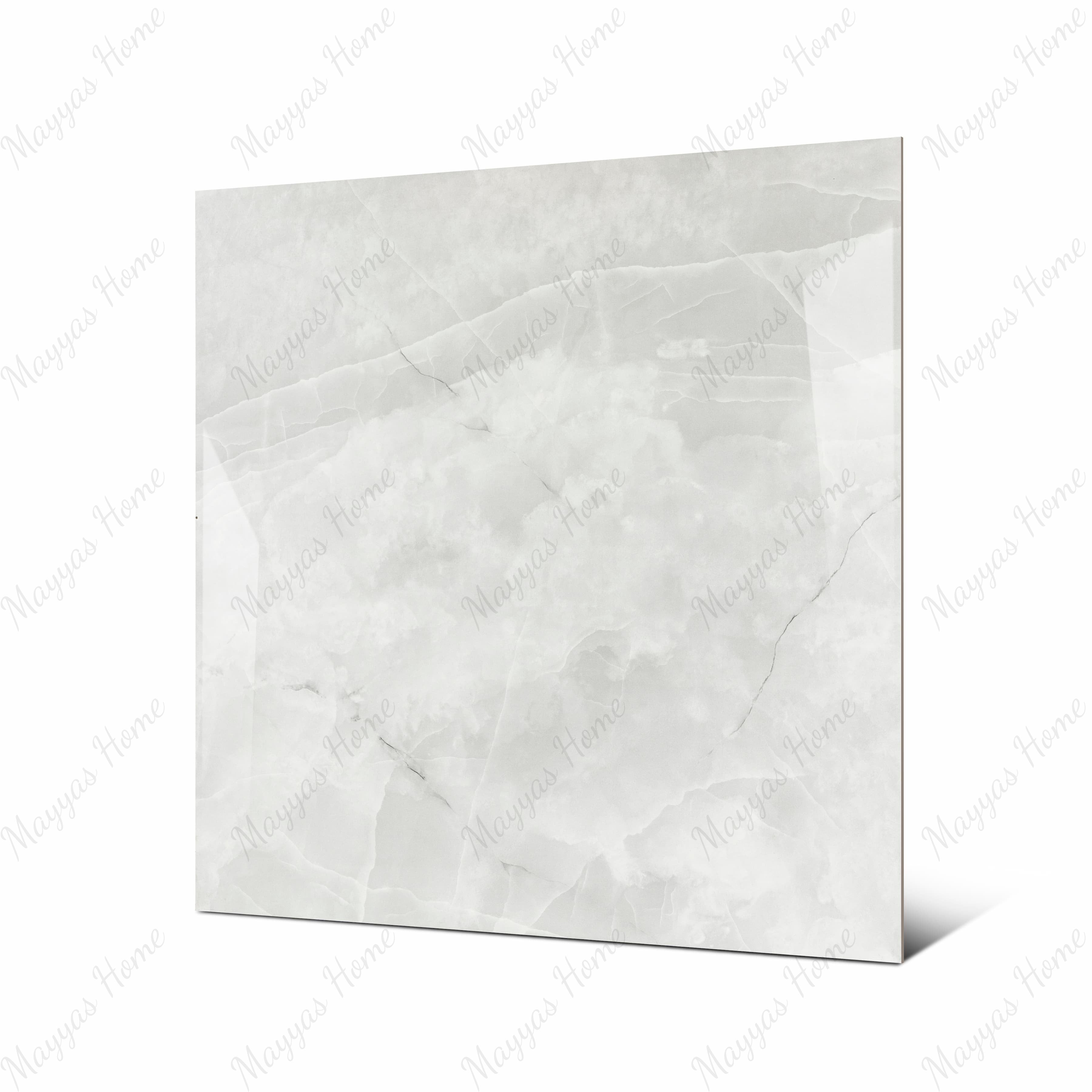 Onyx Lural large format porcelain tile angled view highlighting polished onyx finish, smoky veining, and rectified edges