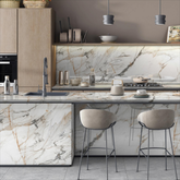 Arebesco Gold Marble-Look Porcelain Slab – White, 80×320cm / 120×240cm,15mm