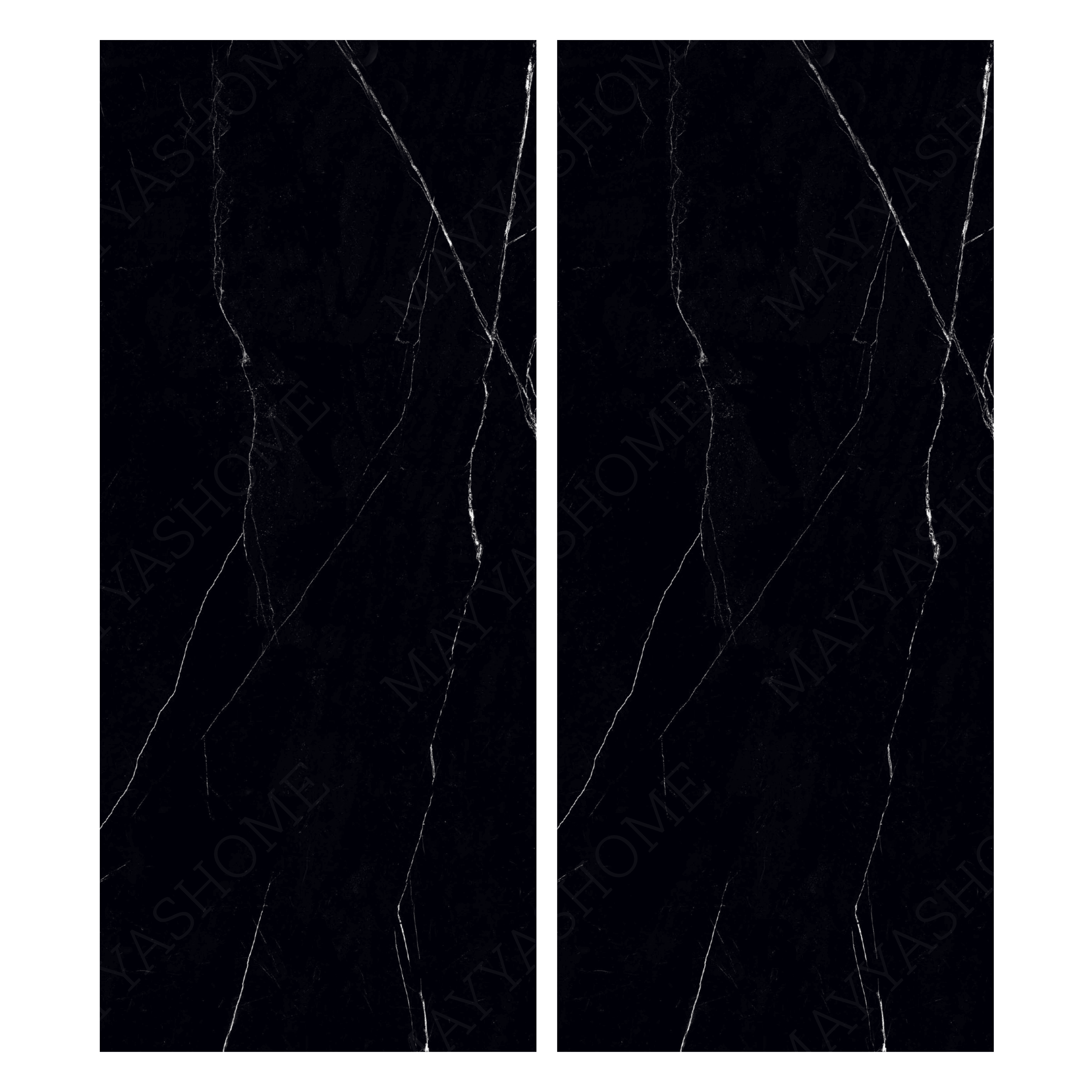 Royal Marquina 120x278cm glossy porcelain tile with bold white veining on a deep black base. Elegant 09mm slab for luxury floors and feature walls.