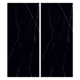 Royal Marquina 120x278cm glossy porcelain tile with bold white veining on a deep black base. Elegant 09mm slab for luxury floors and feature walls.