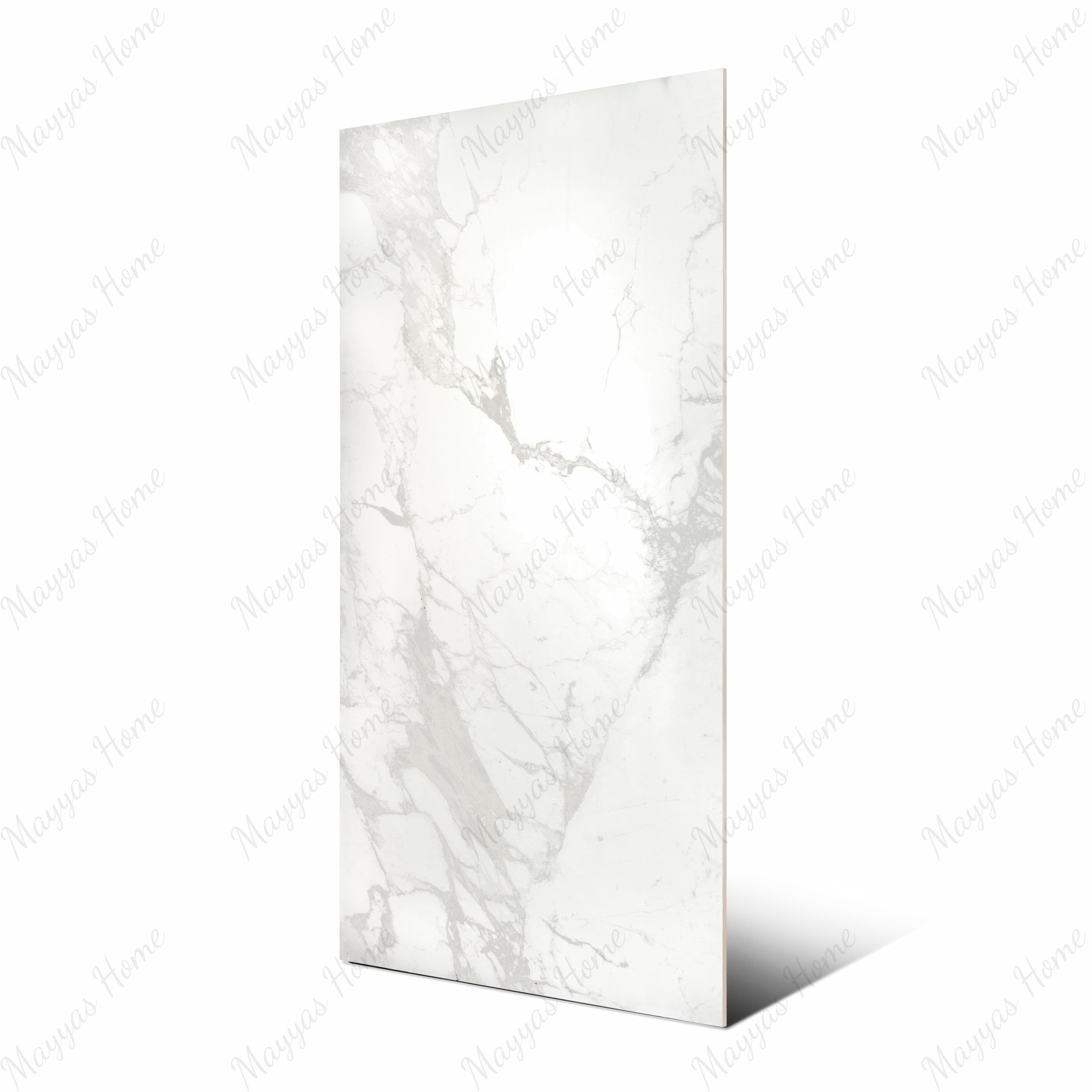 Statuario Jupiter 120x240cm silk matt porcelain tile. White marble look with bold grey veins, 09mm durable format, seamless finish for walls and floors.