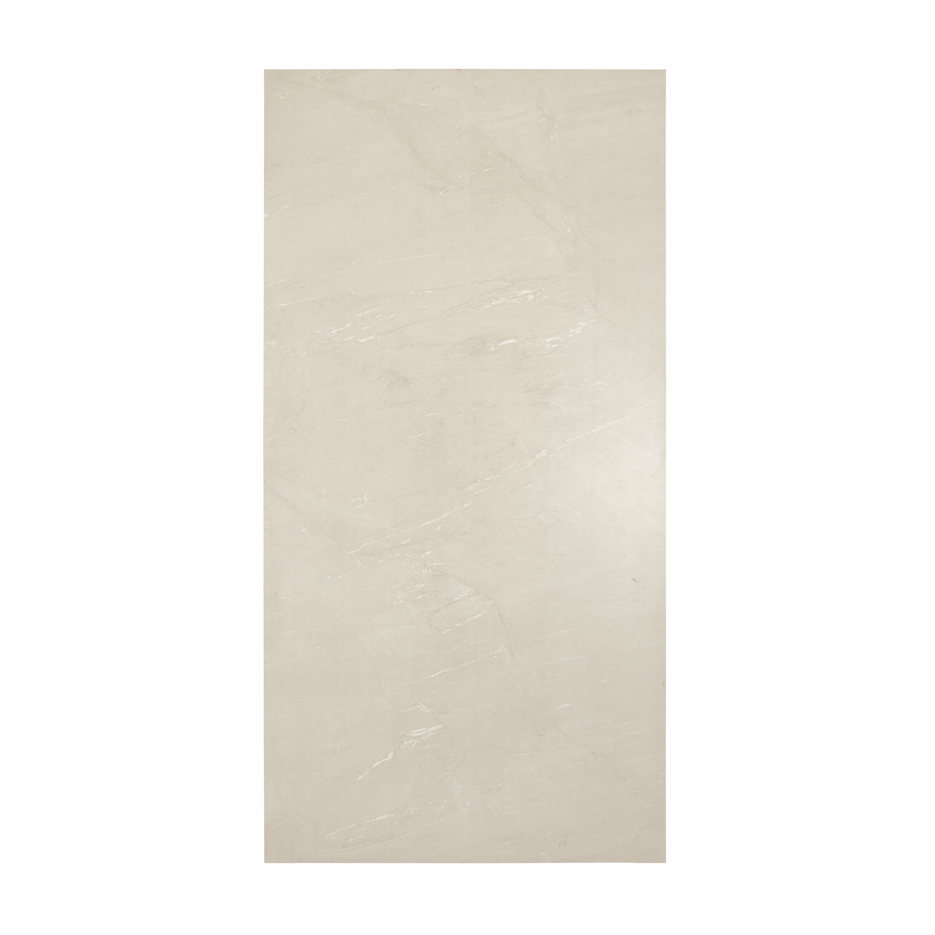 Element Cotano Dust porcelain slab displayed on easel against luxury backdrop showing soft ivory stone surface with subtle white veining for UAE interior design