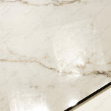 Close-up of Signora glossy porcelain tile showing mirror-polished marble surface with intricate gold vein clusters and 9mm thickness