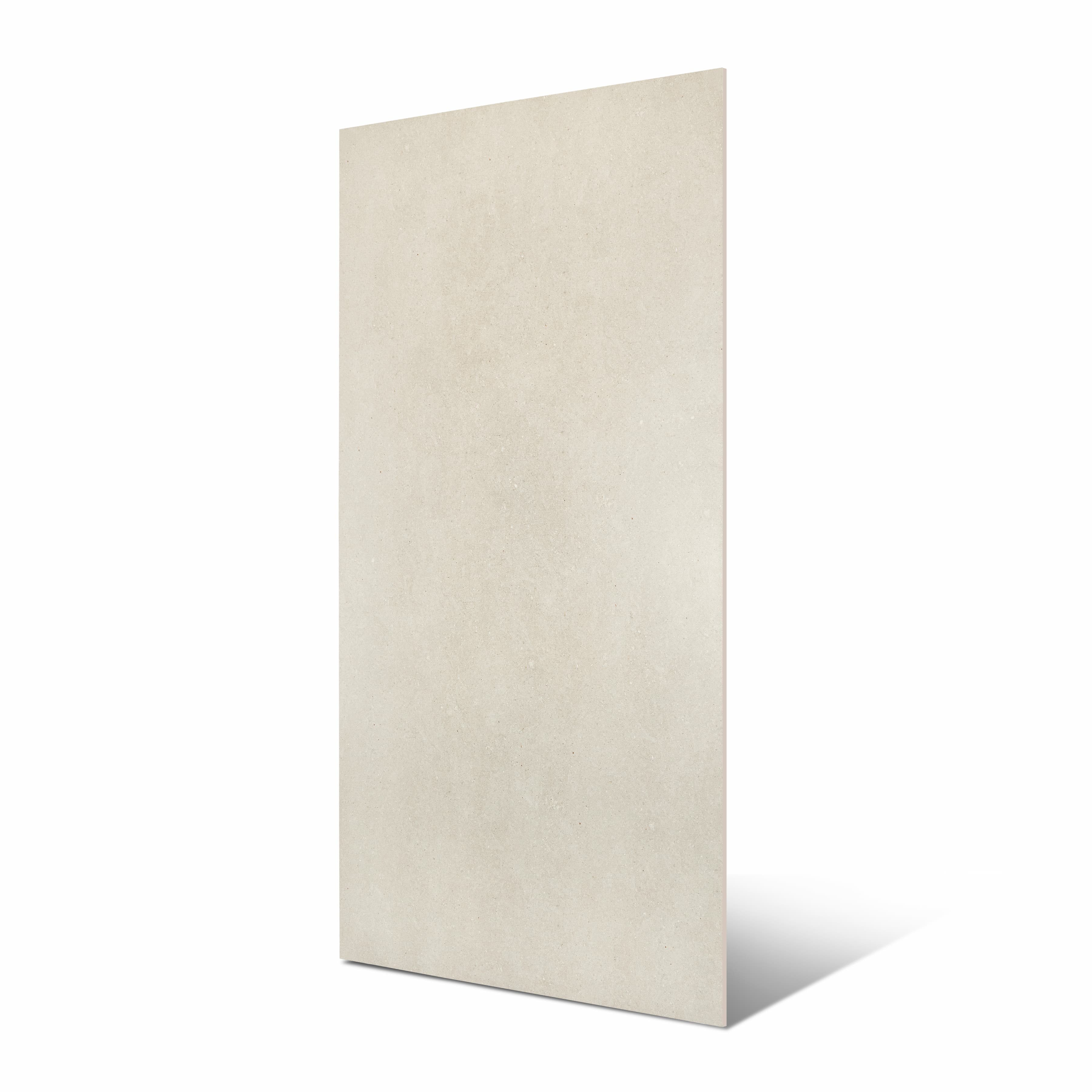 Element Arsenica Ivory large format porcelain slab angled view highlighting matte concrete-look finish, subtle texture, and rectified edges