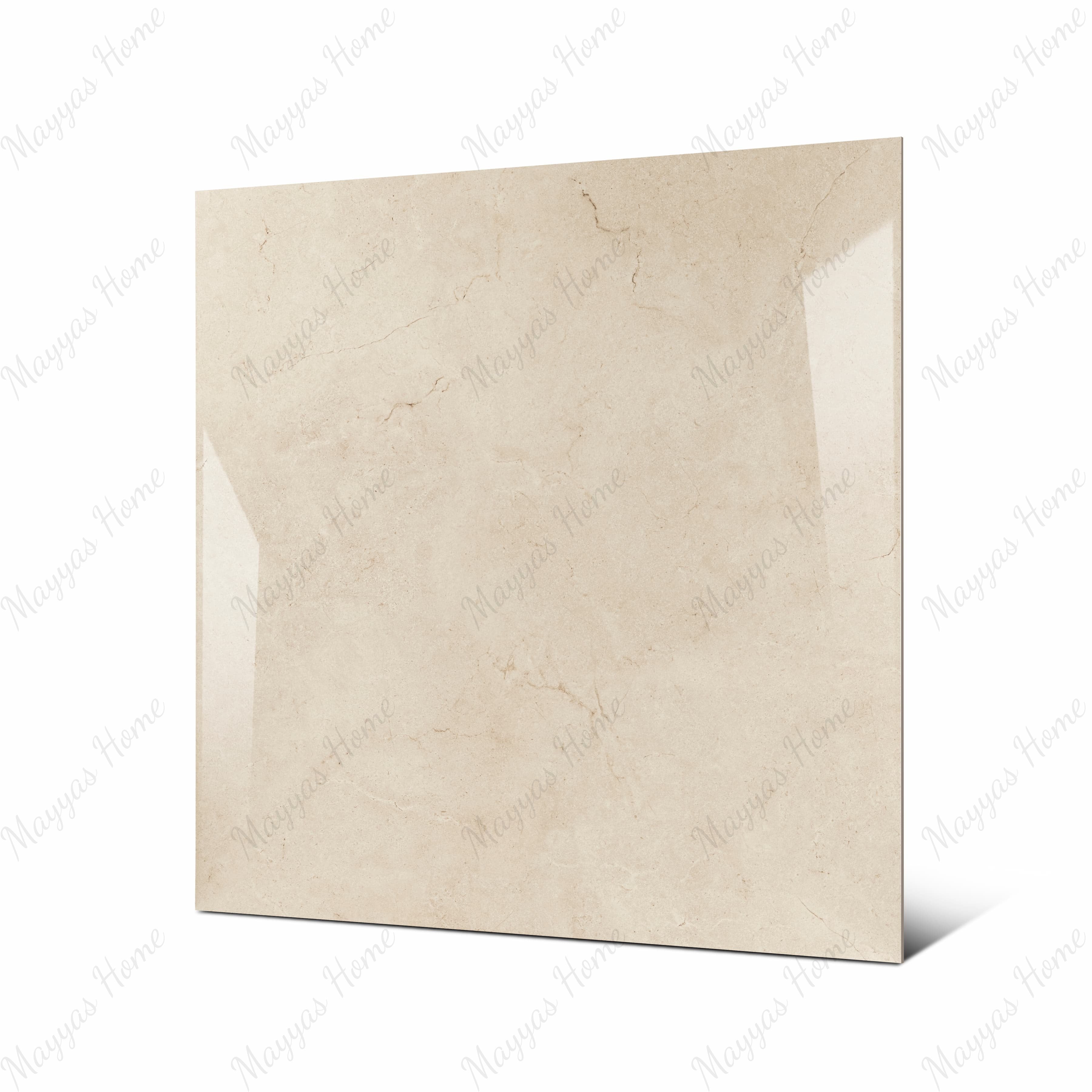 Marfil Pearl large format porcelain tile angled view highlighting polished Crema Marfil marble finish and rectified edges