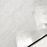 Close-up of Silver Fume glossy porcelain tile showing mirror-polished white marble surface with detailed silver vein clusters and 9mm thickness