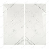 Statuario Platina BM porcelain slab flat view showing pure white statuario marble surface with bold diagonal grey veins and subtle wispy detailing