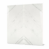 Close-up of Statuario Platina BM porcelain slab showing mirror-polished white surface with detailed silver-grey vein patterns and crystalline movement