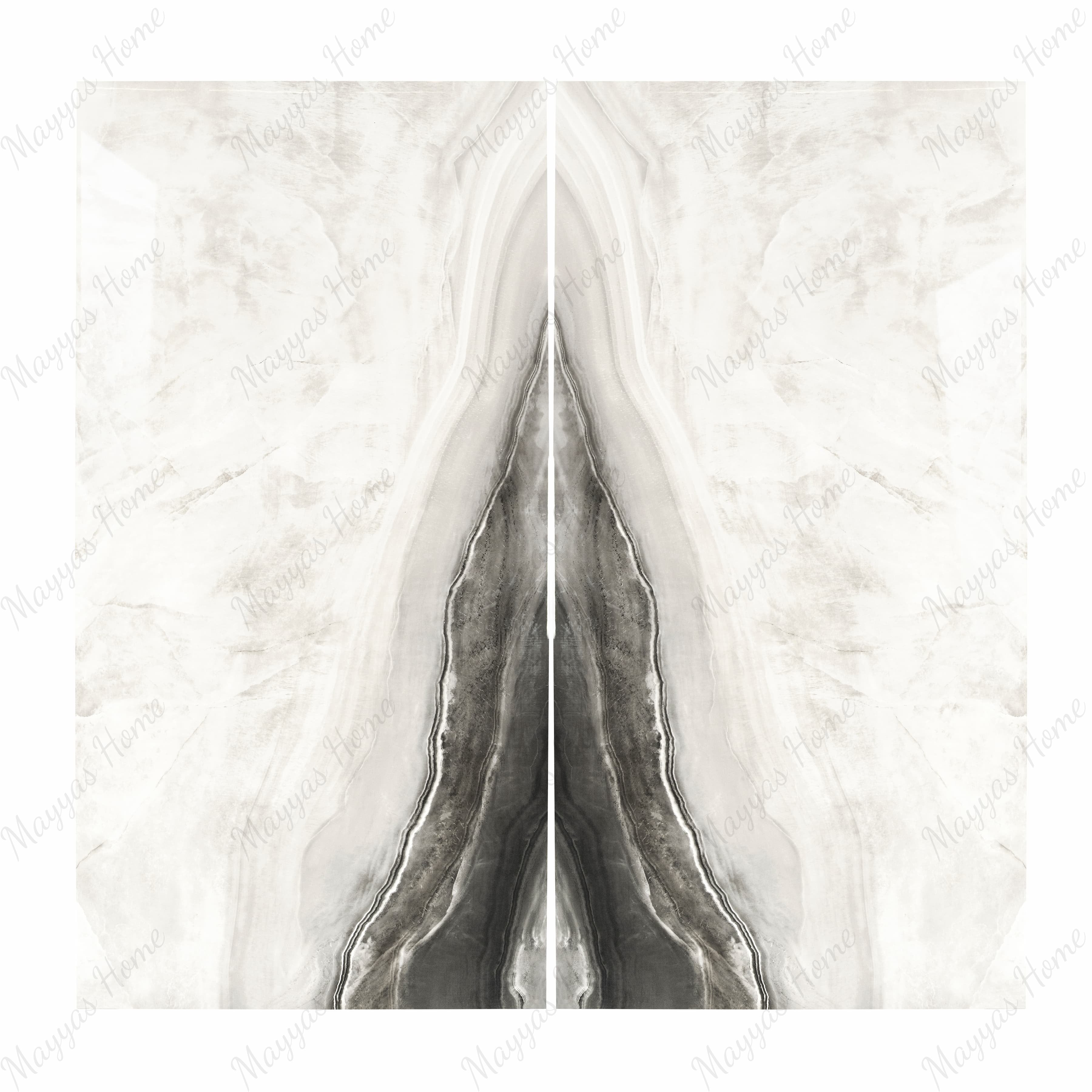 Agata Onyx BM porcelain slab flat view showing pearl white onyx surface with sweeping charcoal grey agate banding and natural ripple patterns