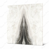 Close-up of Agata Onyx BM porcelain slab showing mirror-polished surface with detailed layered agate banding and translucent grey-white tonal flow
