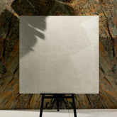 Pietra Bianco 120x120cm glossy porcelain tile flat view showing soft ivory stone-look surface with delicate white veining