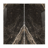Elite Black BM porcelain slab flat view showing deep black marble surface with intricate white crystalline veining and golden brown mineral streaks