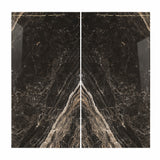 Elite Black BM porcelain slab flat view showing deep black marble surface with intricate white crystalline veining and golden brown mineral streaks