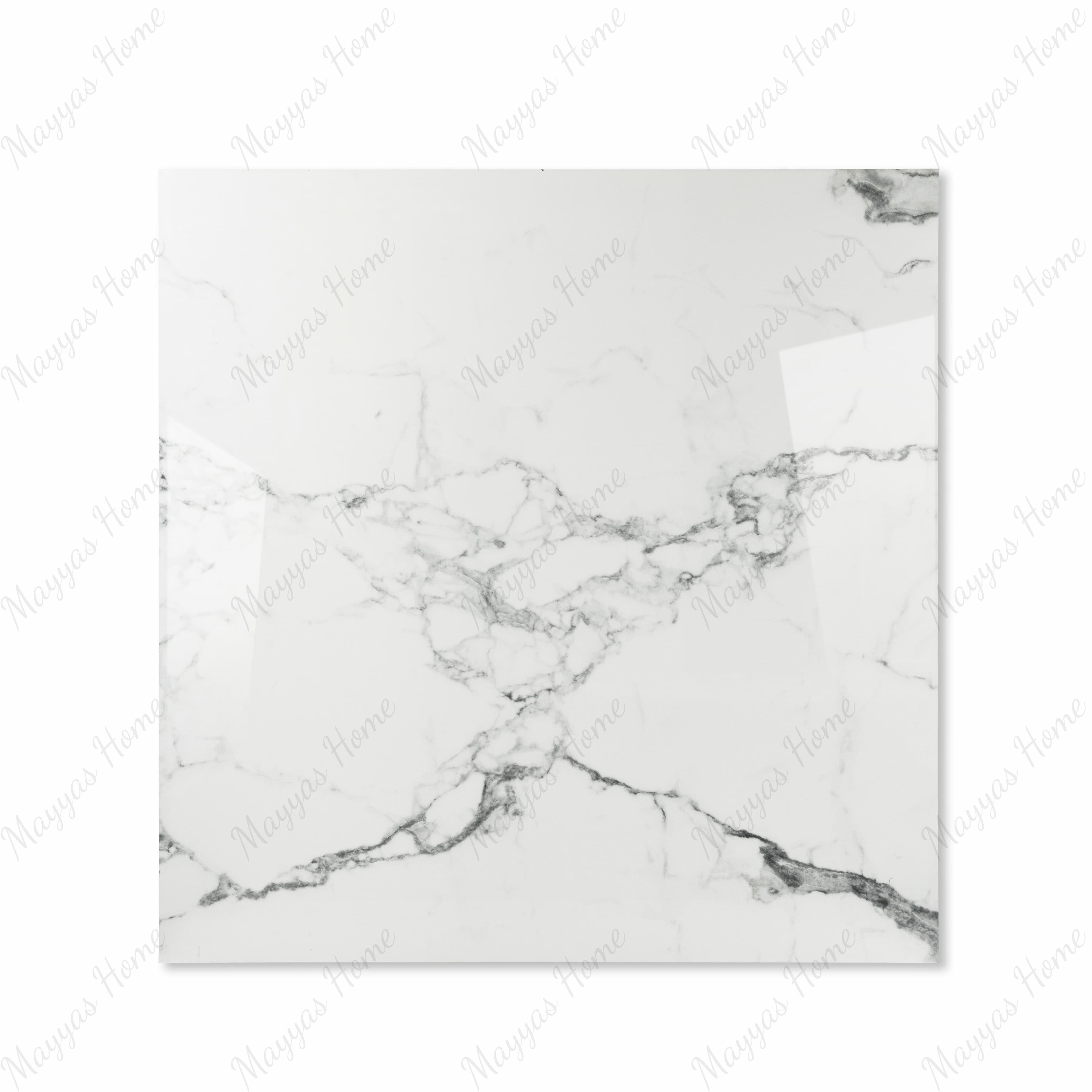Statuario Krypton glossy porcelain tile 120x120cm displayed on easel against luxury marble backdrop for UAE interior design