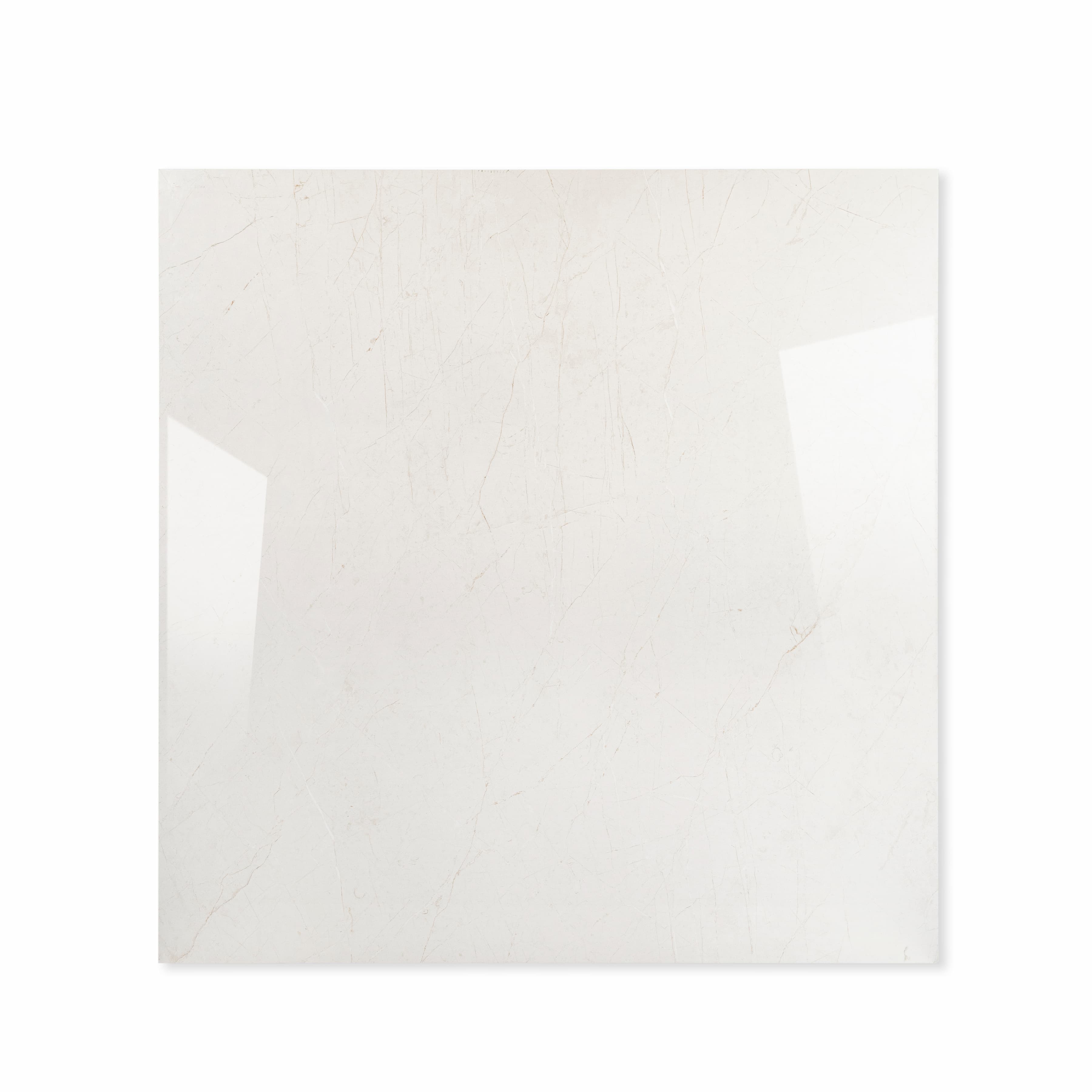 Elegant Crema glossy porcelain tile 120x120cm displayed on easel against luxury marble backdrop for UAE interior design