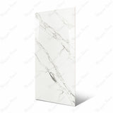 Garfagnana BM porcelain slab flat view showing bright white Calacatta-look surface with intricate branching grey veining and natural marble movement