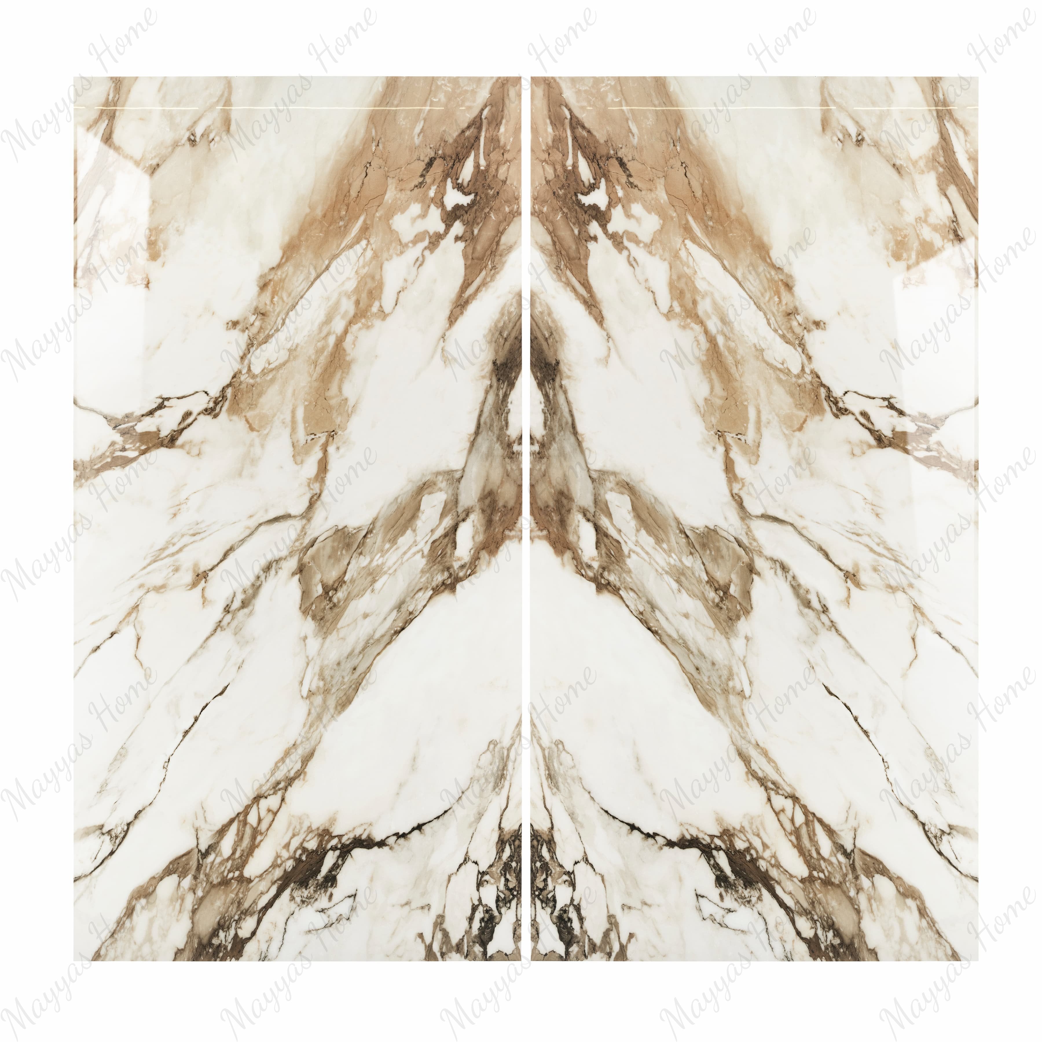 Macchia Vechia BM porcelain slab flat view showing ivory white marble surface with bold tobacco brown and grey sweeping veins