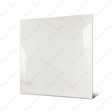 Smoke White large format porcelain tile angled view highlighting polished Calacatta marble finish, subtle veining, and rectified edges
