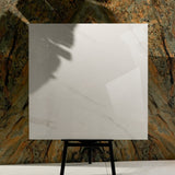 Smoke White 120x120cm glossy porcelain tile flat view showing pure white marble surface with delicate wispy grey veining