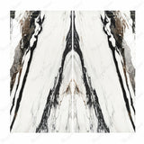 Calacatta Oyster BM porcelain slab flat view showing bright white marble surface with bold black sweeping veins and warm copper-brown mineral pockets