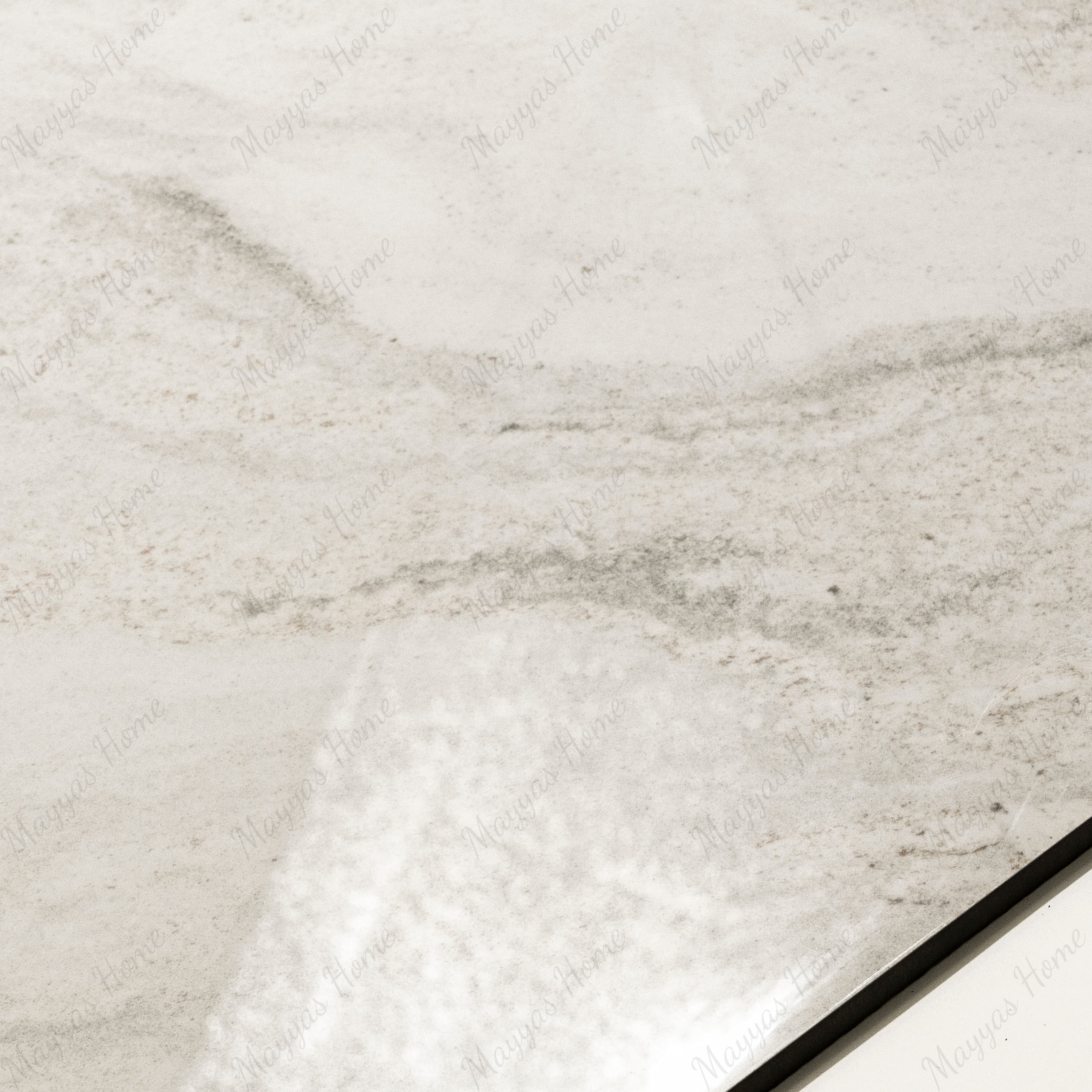 Close-up of Antaliya White glossy porcelain tile showing mirror-polished marble surface with detailed veining and 9mm thickness