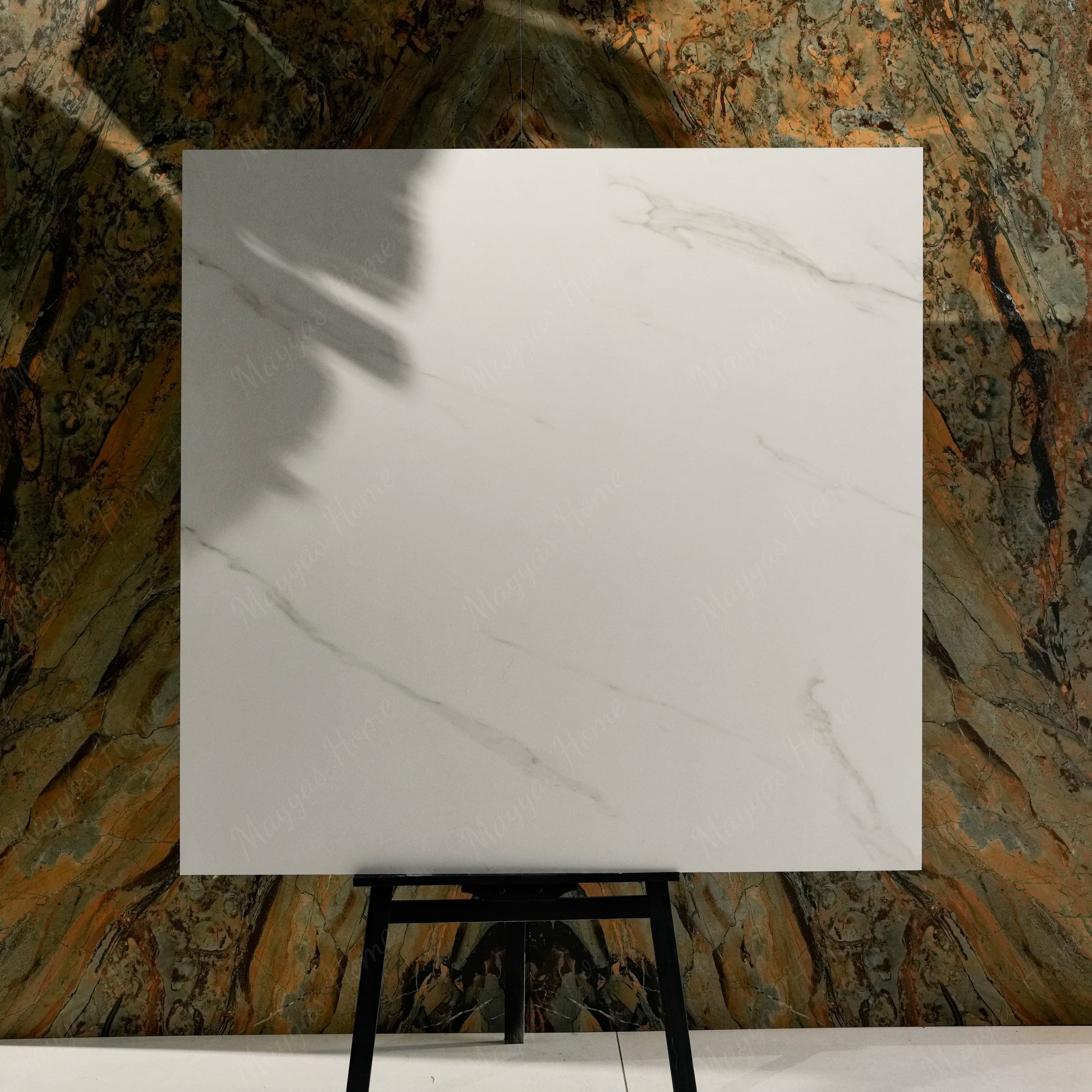 Smoke White 120x120cm matt porcelain tile with subtle grey veining. Durable, stylish, and perfect for modern floors and walls.