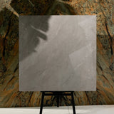 Burberry Grey 120x120cm glossy porcelain tile flat view showing warm grey marble surface with fine dark veining