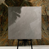 Burberry Grey 120x120cm glossy porcelain tile flat view showing warm grey marble surface with fine dark veining