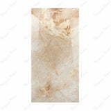 Bluette Onyx Red porcelain slab displayed on easel against luxury backdrop showing translucent cream onyx with warm amber swirls for UAE interior design