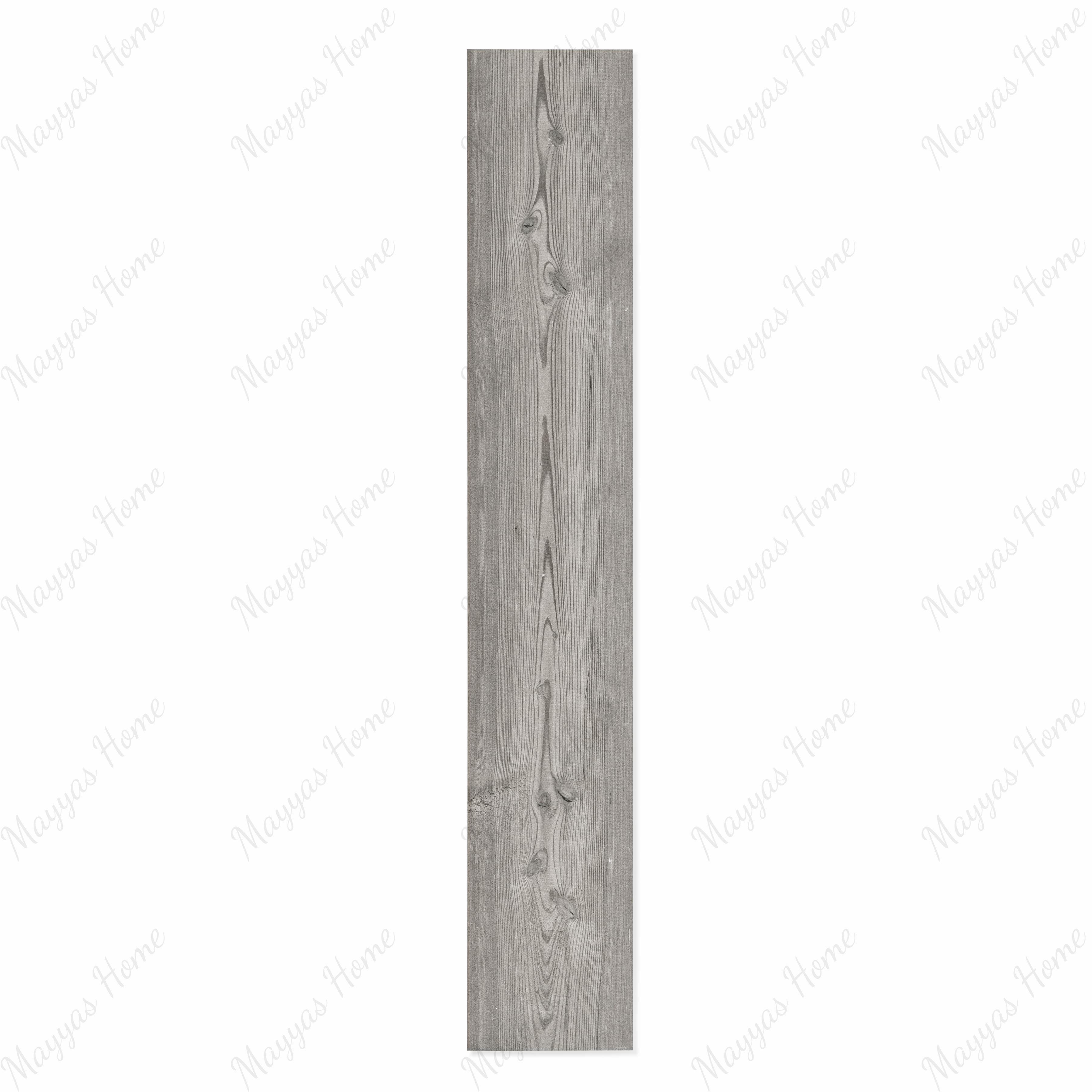 Mosaici Natural wood-look porcelain plank flat view showing weathered grey pine grain with natural knots for UAE interior design