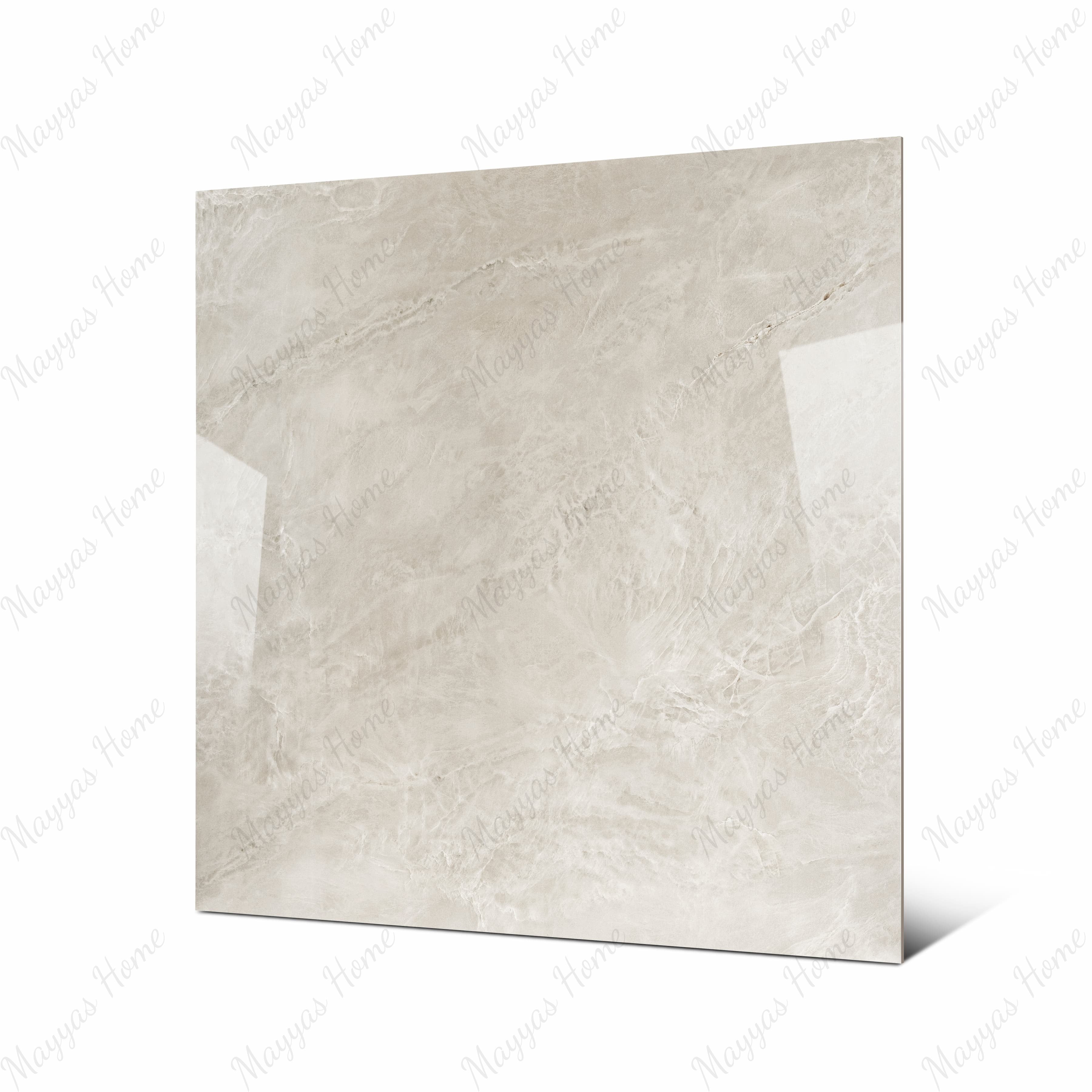 Royal Beige large format porcelain tile angled view highlighting polished beige marble finish, natural veining, and rectified edges