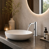 703503 electronic pre-mixed washbasin tap with battery-powered operation, above-counter installation, G 1/2” threaded connection & adjustable flow limiter for efficient water control.