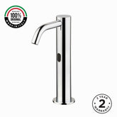 703509 electronic single-lever basin tap with extended body and spout, battery-powered operation, G 1/2” threaded connection, and adjustable flow limiter for efficient water control.