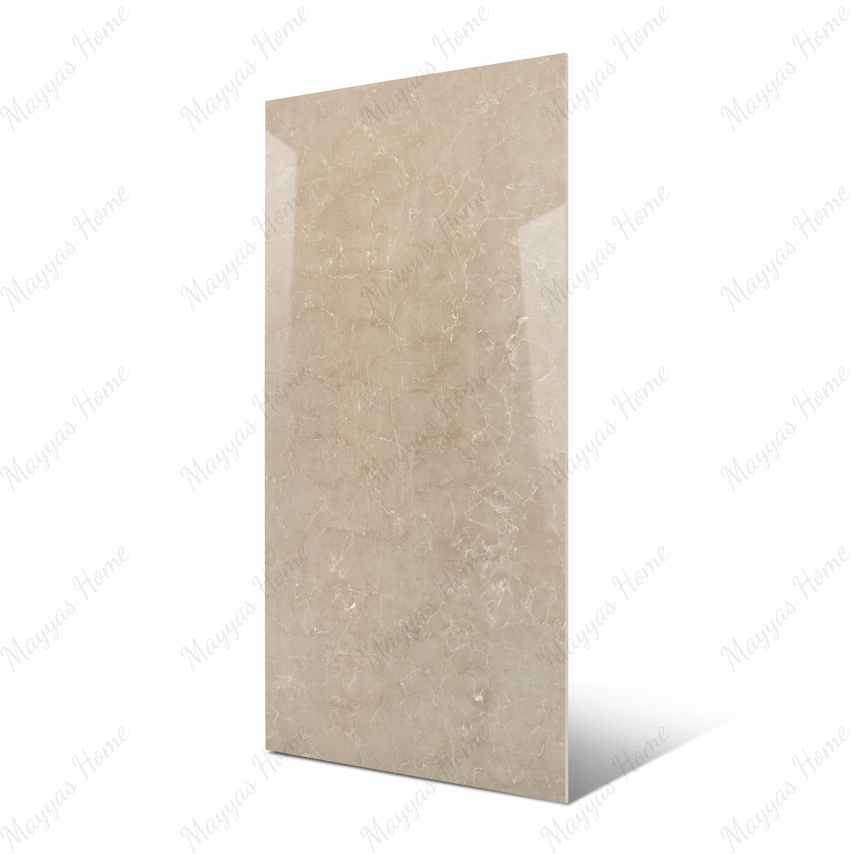 Cityscape Griege Endless large format porcelain slab angled view highlighting glossy greige marble finish, subtle natural movement, and rectified edges