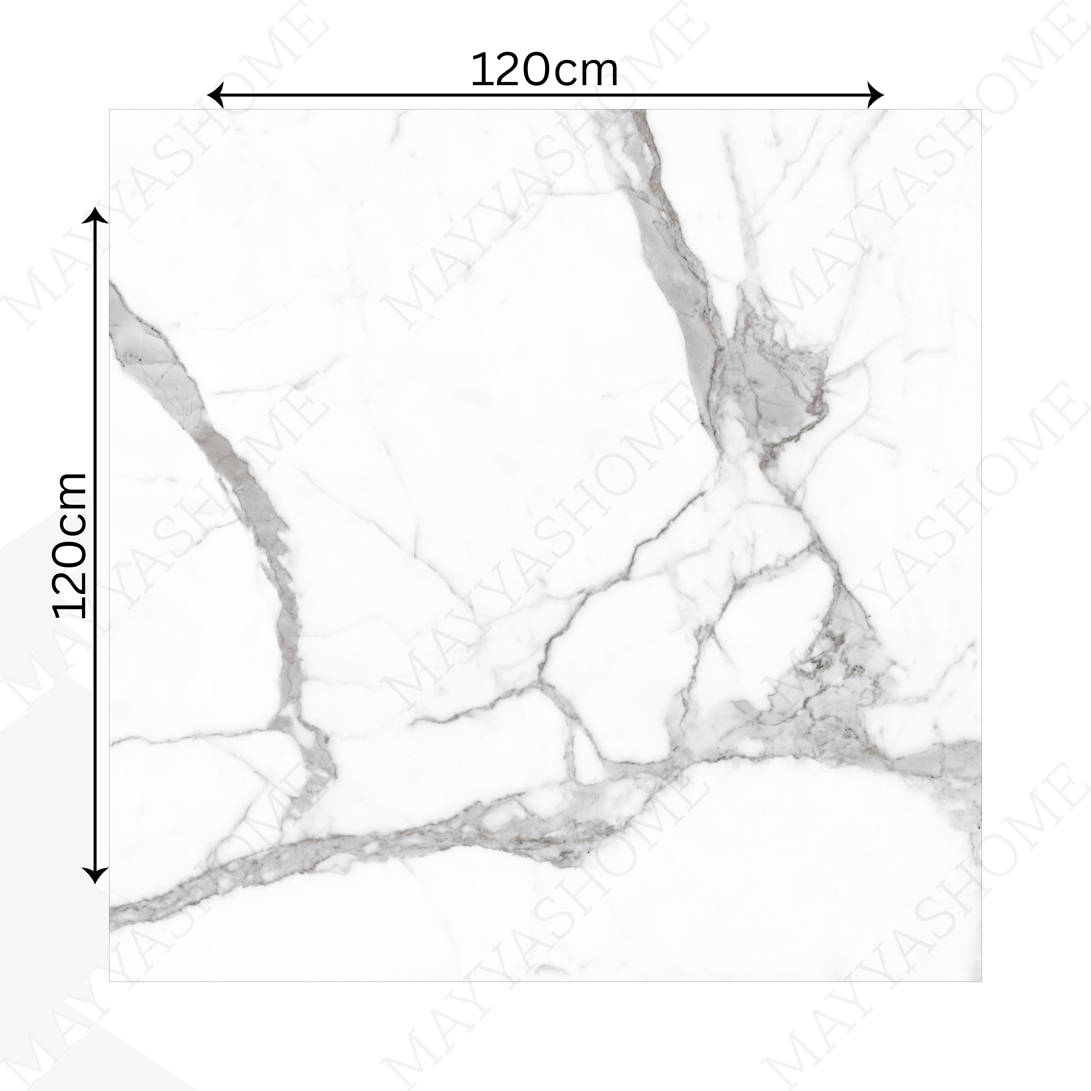 ALPS STATUARIO – 120x120cm glossy white marble look porcelain tile. A luxurious large format option ideal for modern floors and walls.