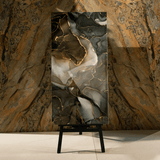 Alandec Black porcelain tile 60x120cm 9mm thickness, bold marble look design, durable porcelain, ideal for luxury floors and walls.