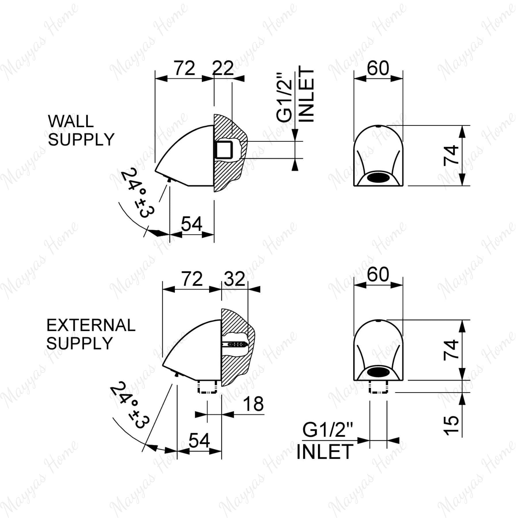 Anti-hanging shower head with adjustable jet, wall-mounted design and G1/2 male connection. Ideal for hospitals, secure facilities and public showers in UAE.