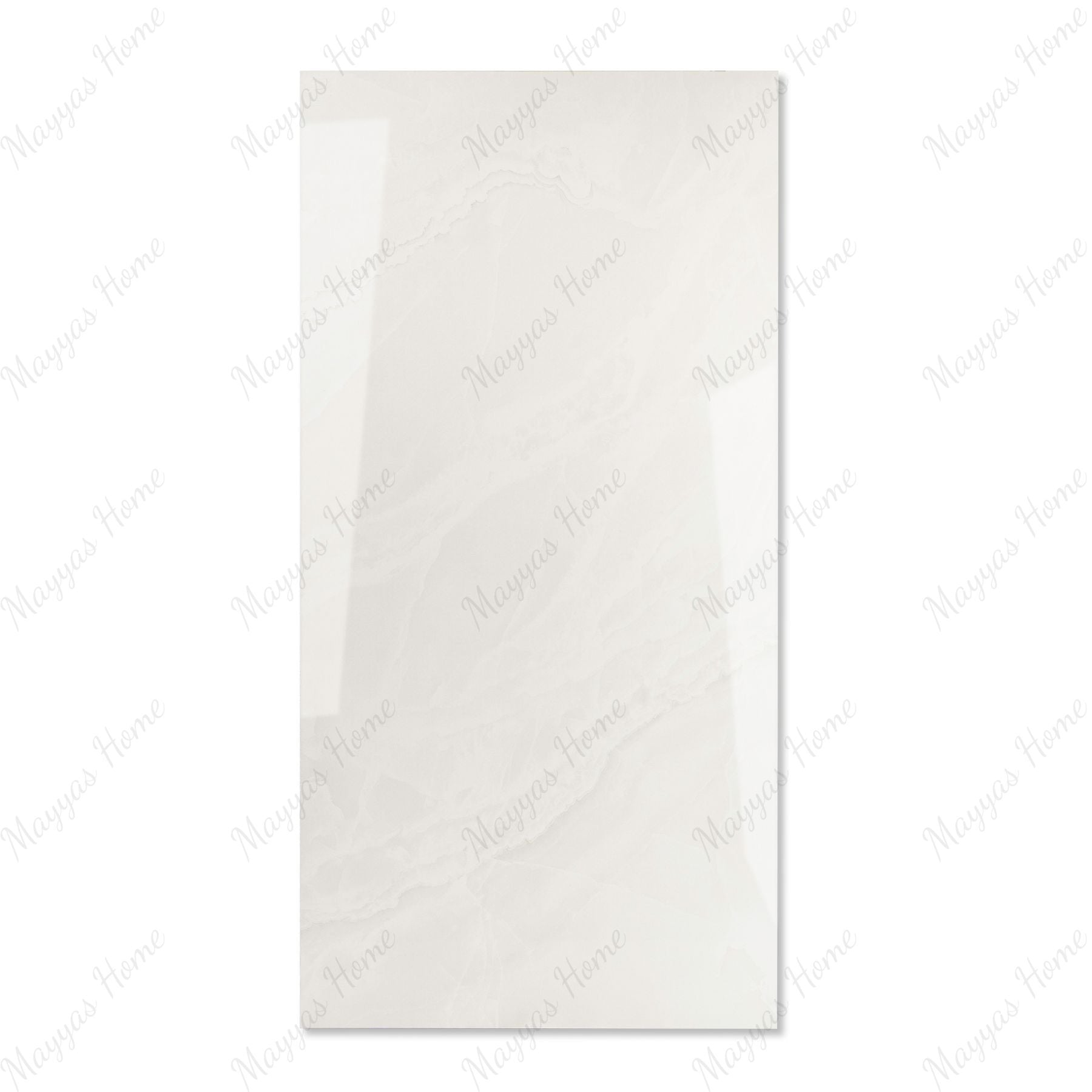 Artico Onyx Bianco glossy marble effect porcelain tile 60x120cm with 9mm thickness features white base, delicate veining, subtle onyx patterns & polished finish