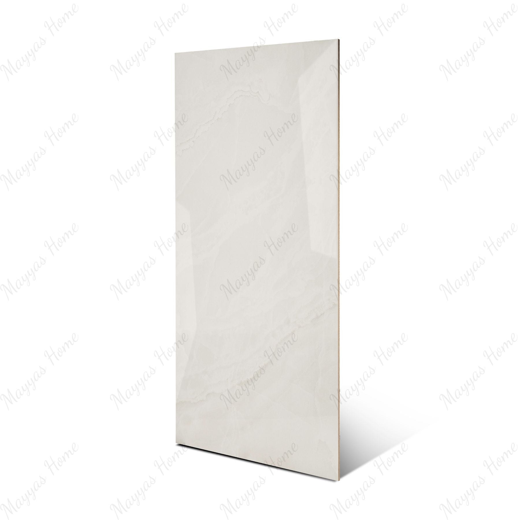 Artico Onyx Bianco glossy marble effect porcelain tile 60x120cm with 9mm thickness features white base, delicate veining, subtle onyx patterns & polished finish
