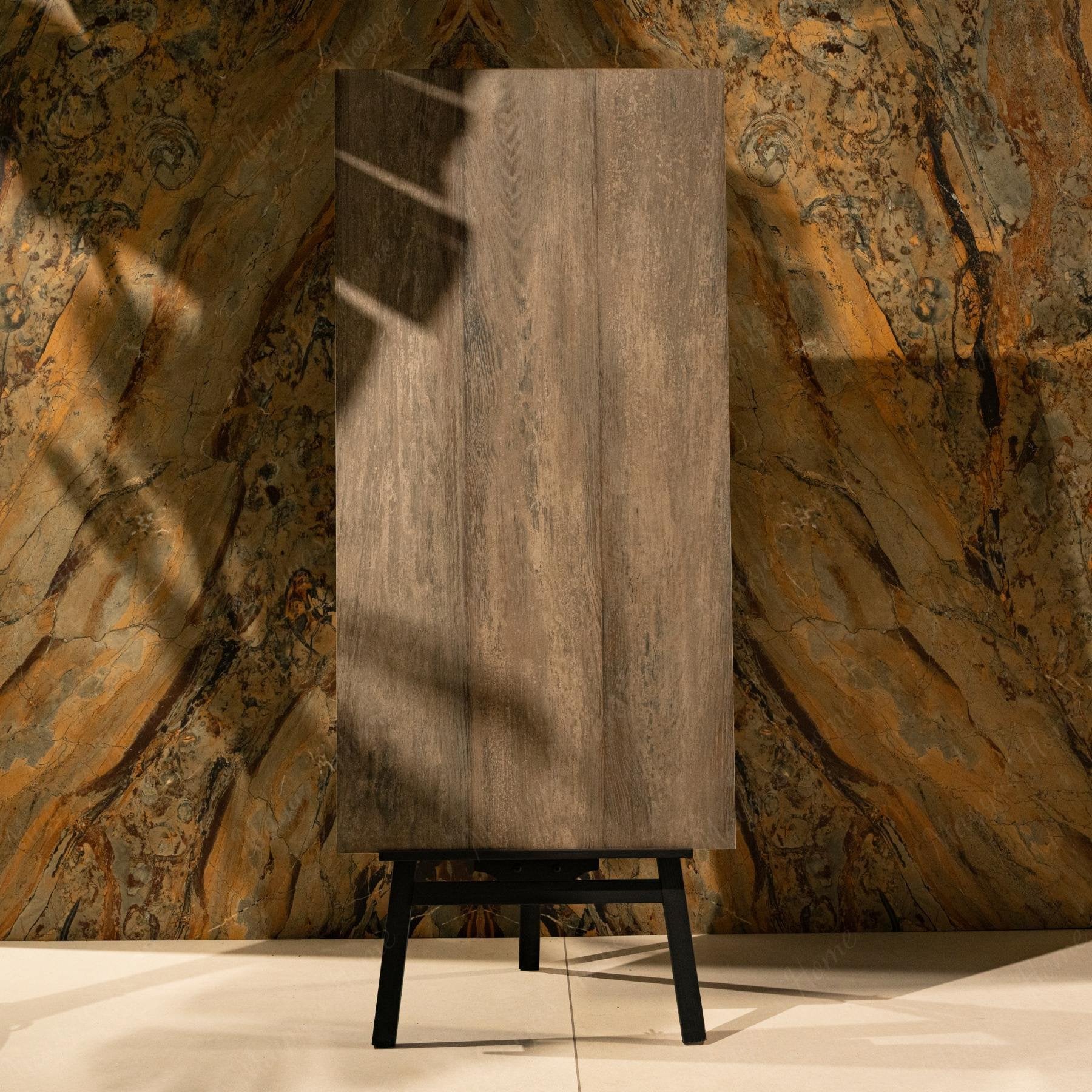 Artwood Brown 60x120cm wood-look porcelain tile with natural brown tones, durable 9mm thickness and modern finish for interiors.
