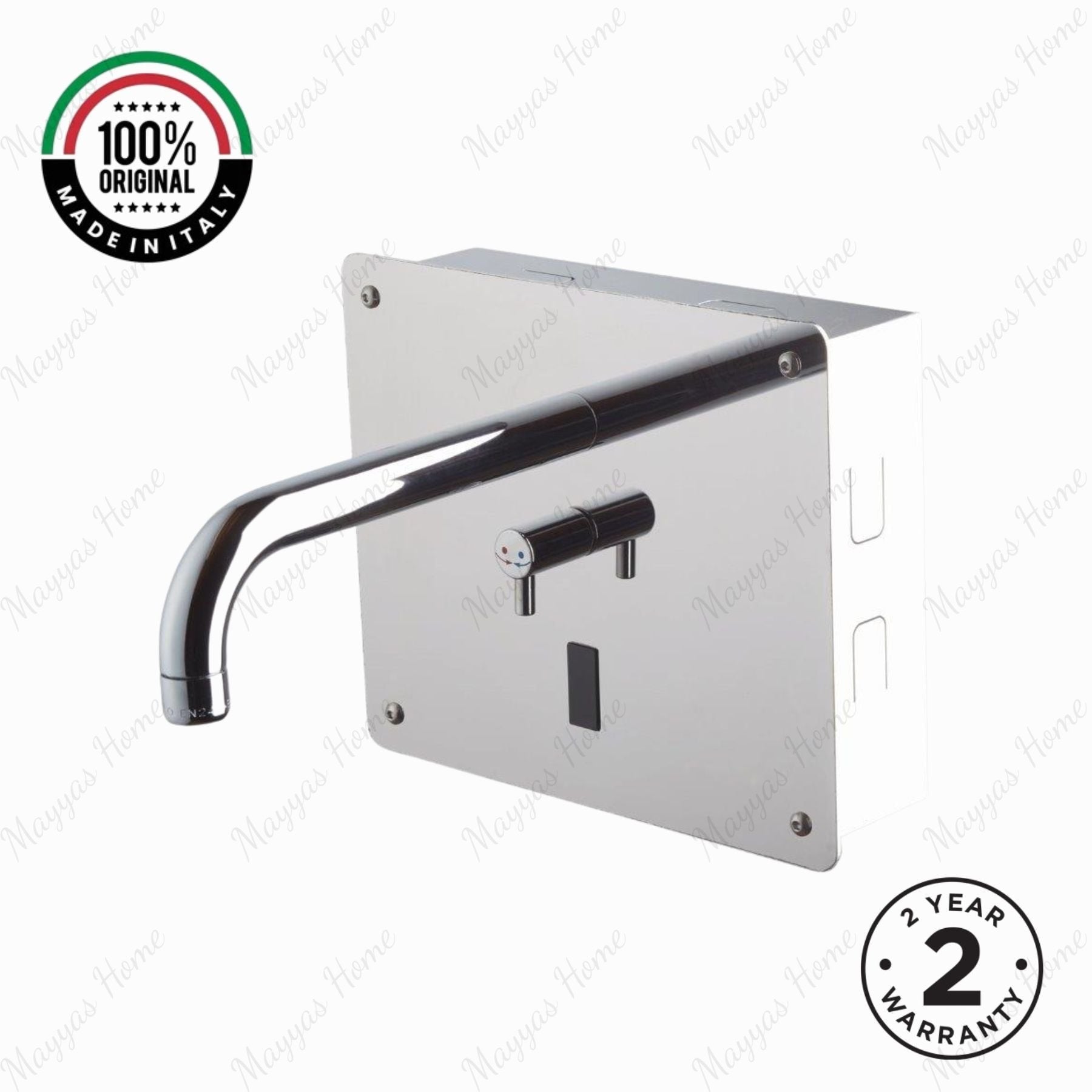 Battery-powered electronic basin mixer with built-in installation and chrome finish. Touchless, water-saving faucet for modern UAE washrooms.