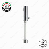 Battery-powered electronic urinal flush valve with chrome finish and external wall installation. Touchless solution for hygienic UAE washrooms.