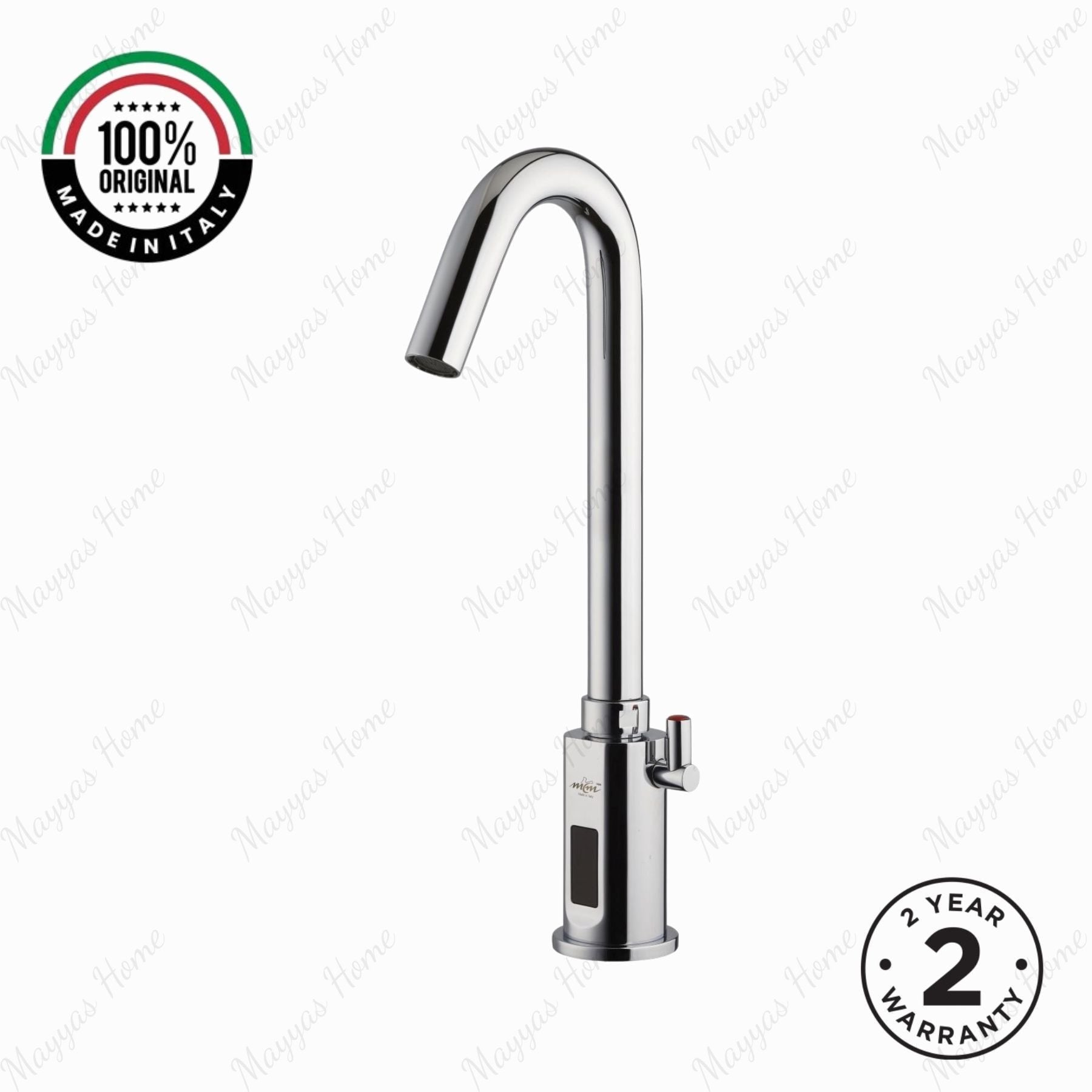 Battery-powered sensor sink mixer tap with swivel spout and premium finishes. Touchless, water-saving faucet for luxury UAE bathrooms and washrooms.