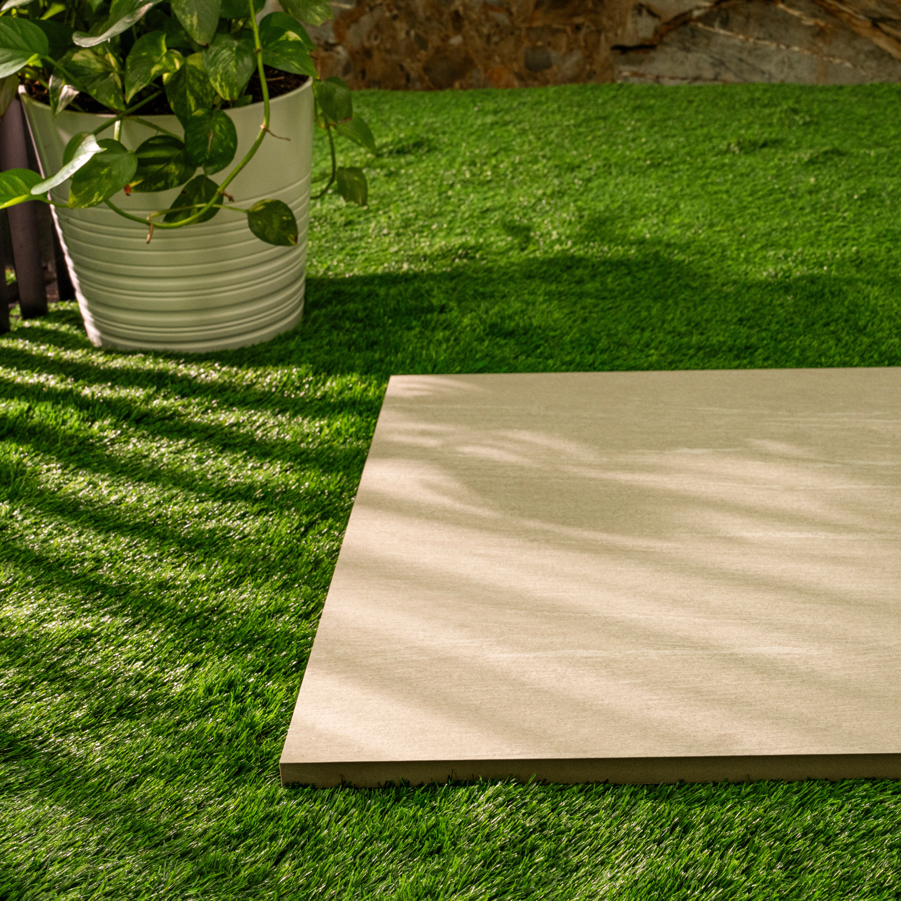 Bergstone Beige porcelain tile 60x120cm 2mm thickness, beige stone look design, durable porcelain tile for modern floors and walls.