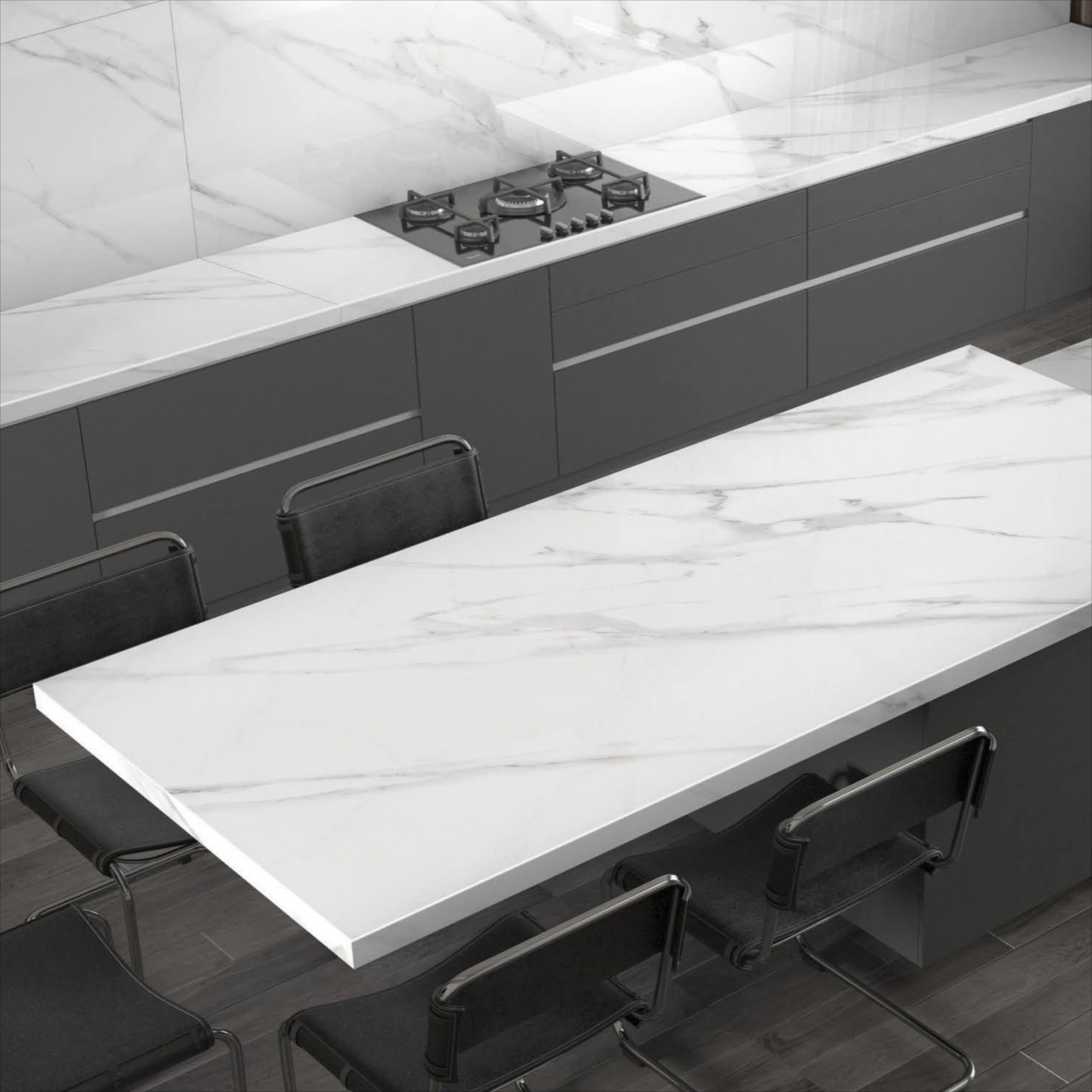 Bianco Carrara white glossy porcelain tile with elegant grey marble-look veining