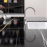 Black Beauty 120x240cm high glossy tile with rich black tones and elegant veining. Perfect for luxury interiors, feature walls, and modern spaces.