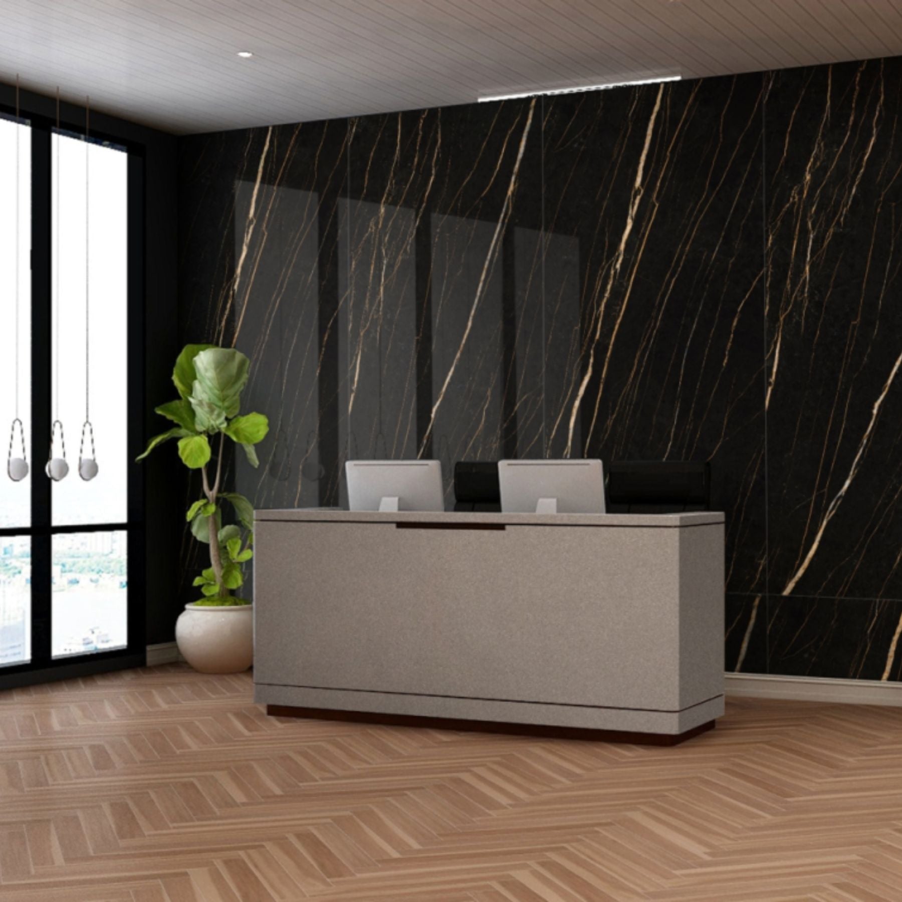 Black Gold matt porcelain slab 120x280cm, 6mm thick, featuring a bold black and gold stone look for premium floors, walls and contemporary interiors.